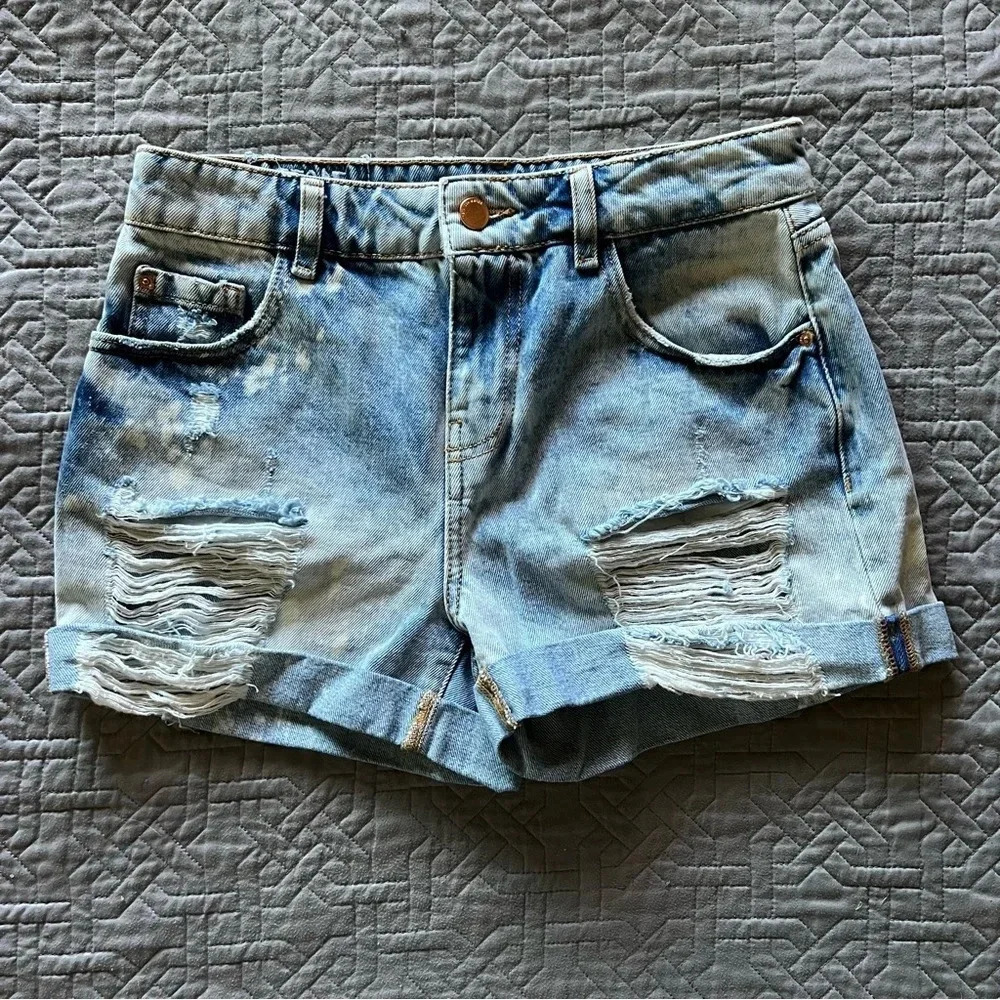 Zara Basic Z1975 Distressed Cuffed Denim Jean Shorts Size‎ 2 Thrashed
